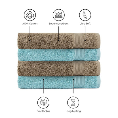 100% Cotton Harmony Combed Hand Towel- Pack Of 4  (Coastal Blue, Taupe)