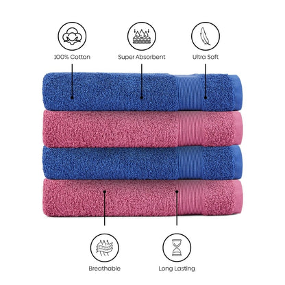 100% Cotton Harmony Combed Hand Towel- Pack Of 4  (Cobalt, Mulberry)