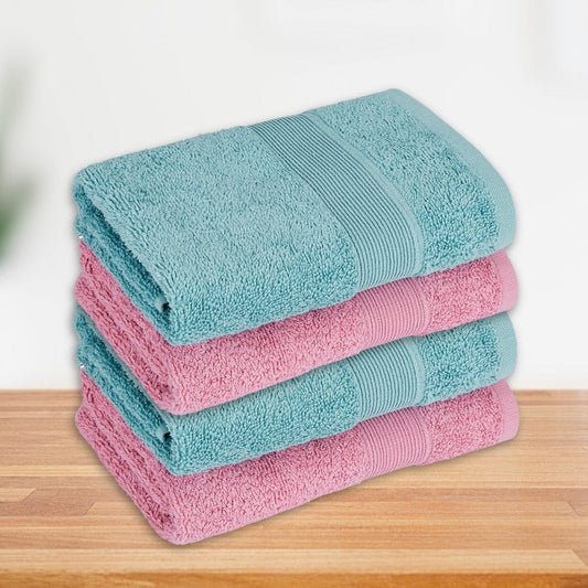 100% Cotton Harmony Combed Hand Towel- Pack Of 4  (Cameo Pink, Coastal Blue)