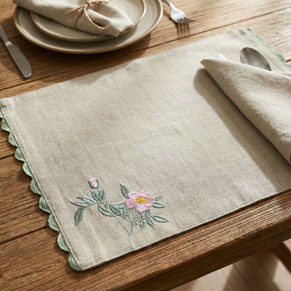 Botanique Clay Embroidered Table Placemats, Taupe (Pack of 2)