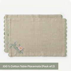 Botanique Clay Embroidered Table Placemats, Taupe (Pack of 2) - Table Linen | haus & kinder