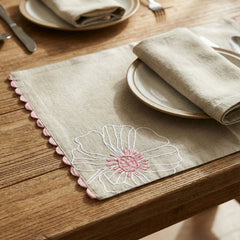 Dune Bloom Embroidered Table Placemat , Taupe (Pack of 2) - Table Linen | haus & kinder