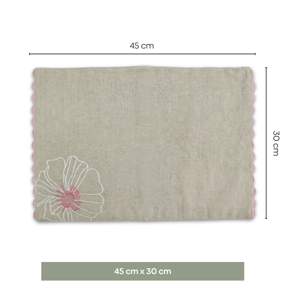 Dune Bloom Embroidered Table Placemat , Taupe (Pack of 2)