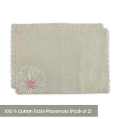 Dune Bloom Embroidered Table Placemat , Taupe (Pack of 2) - Table Linen | haus & kinder