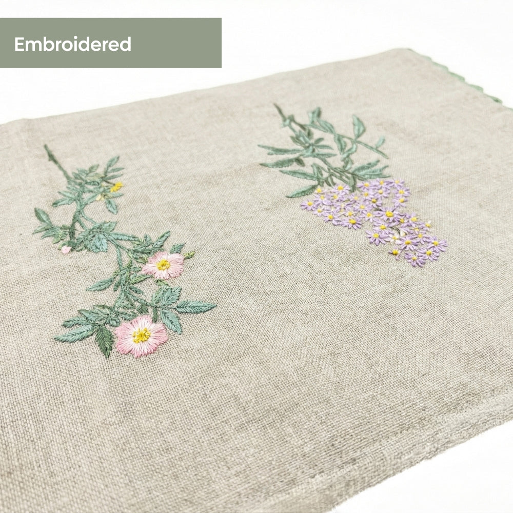 Botanique Clay Embroidered Table Runner, Taupe