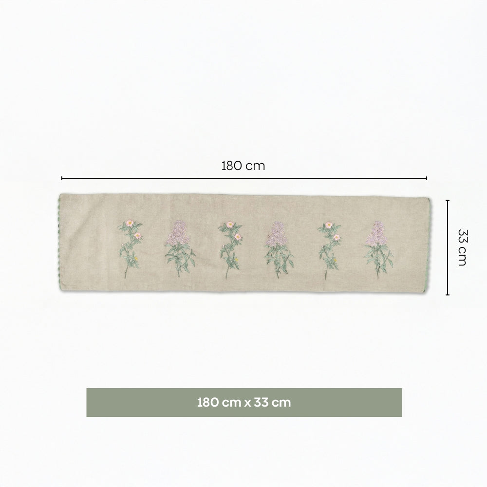 Botanique Clay Embroidered Table Runner, Taupe