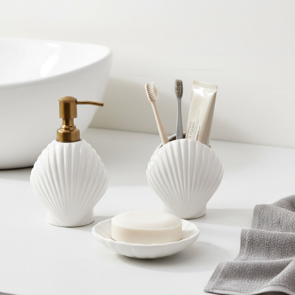 Pearl Seashell Bathroom Set- White