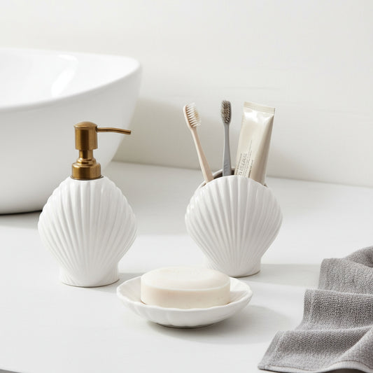 Pearl Seashell Bathroom Set- White