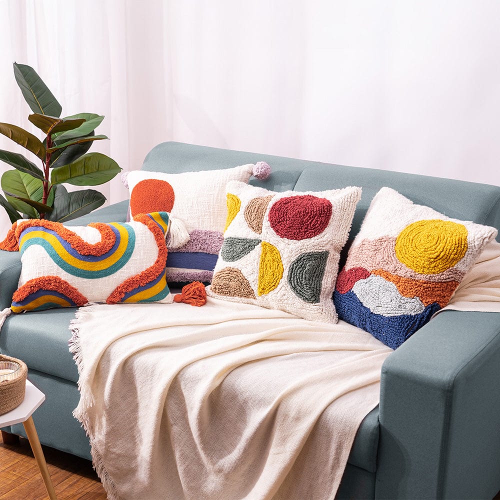 Tufted Decorative Cushion Cover, Sun & Abstract Pack of 2