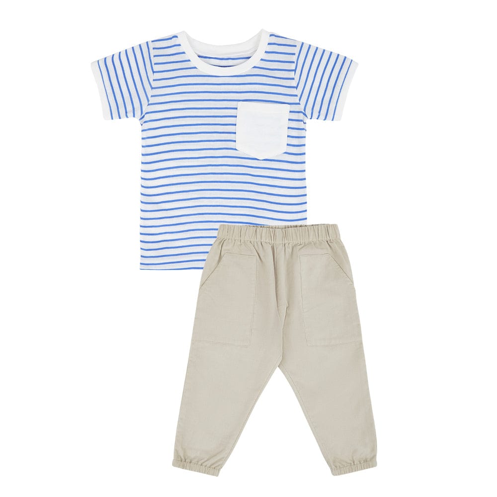 Boy Tshirt with Bottom, Blue-beige 6-24 Months