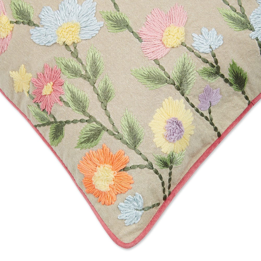 Embroidered Decorative Cushion Cover, Wildflower Bunch