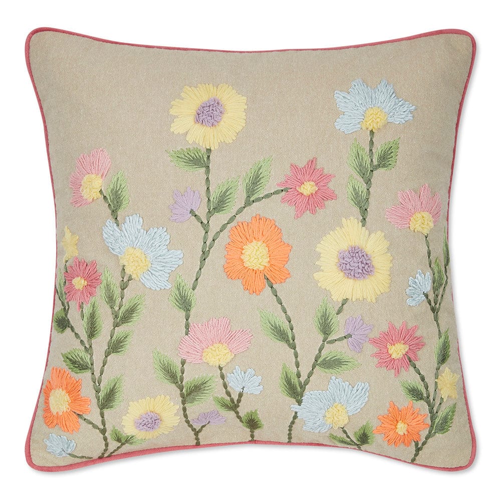 Embroidered Decorative Cushion Cover, Wildflower Bunch