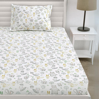 100% Cotton 210 TC Single Bedsheet, Woodland Animal