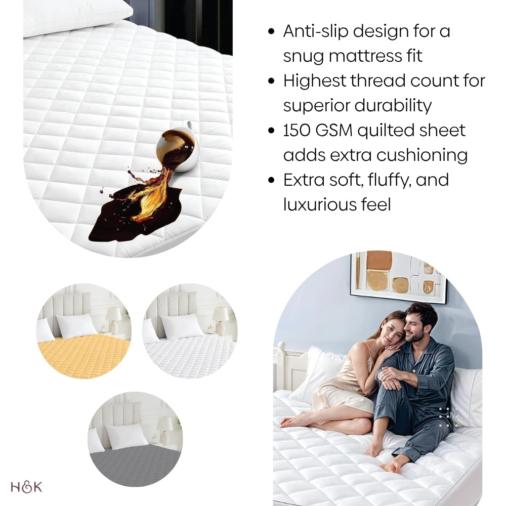 Hush Layer Quilted Mattress Protector, White - Queen (150 GSM)