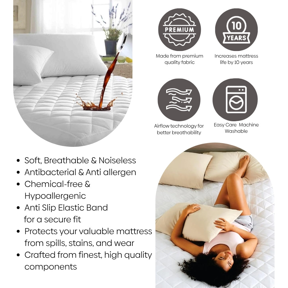 Hush Layer Quilted Mattress Protector, White - Queen (150 GSM)