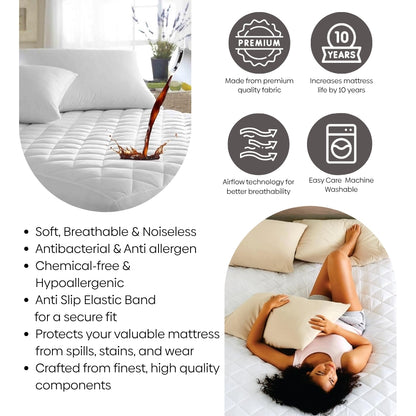Hush Layer Quilted Mattress Protector, White - King (150 GSM)