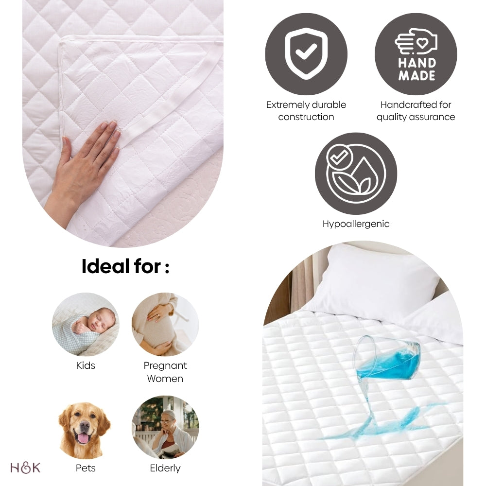 Hush Layer Quilted Small Mattress Protector, White- (150 GSM)