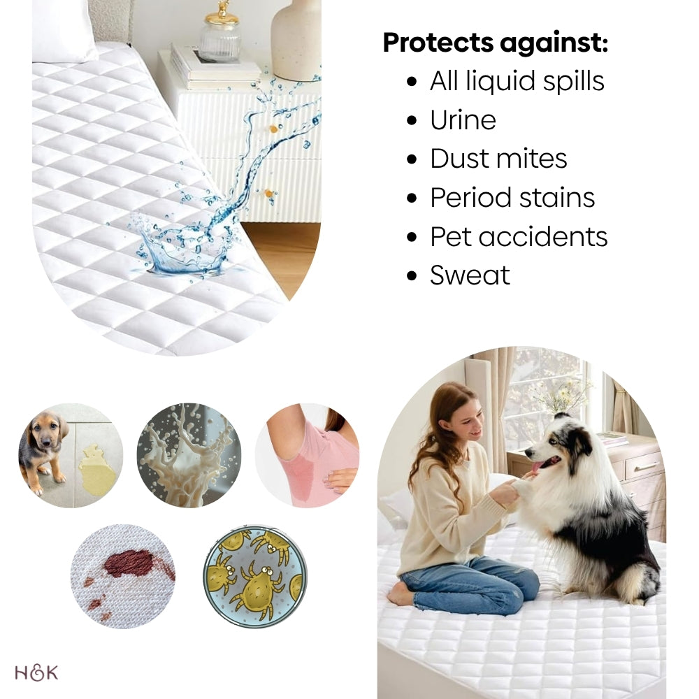 Hush Layer Quilted Mattress Protector, White - Queen (150 GSM)