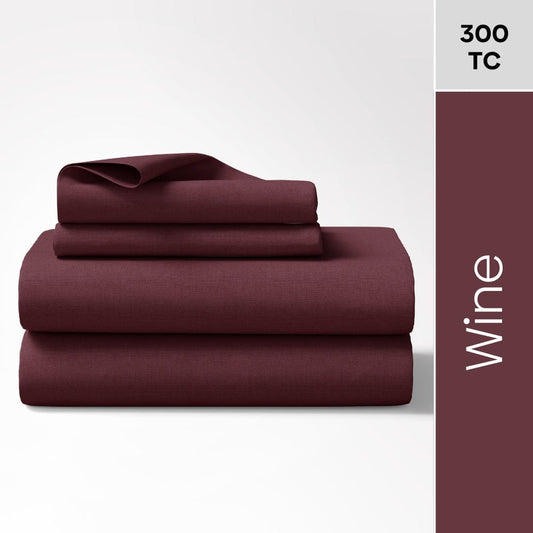 Wine 100% Cotton Bedsheet, 300 TC