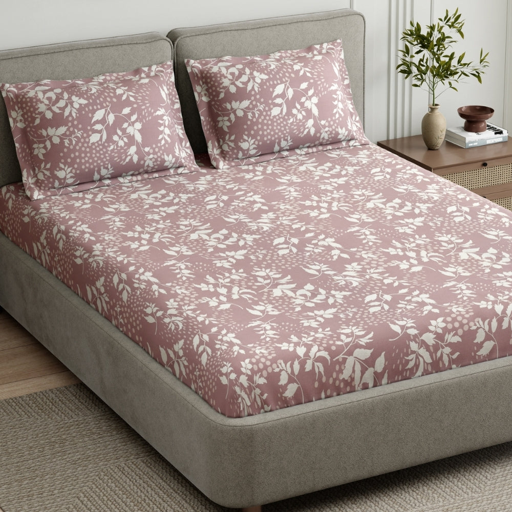 Wine foliage 100% Cotton King Fitted Bedsheet, 144 TC