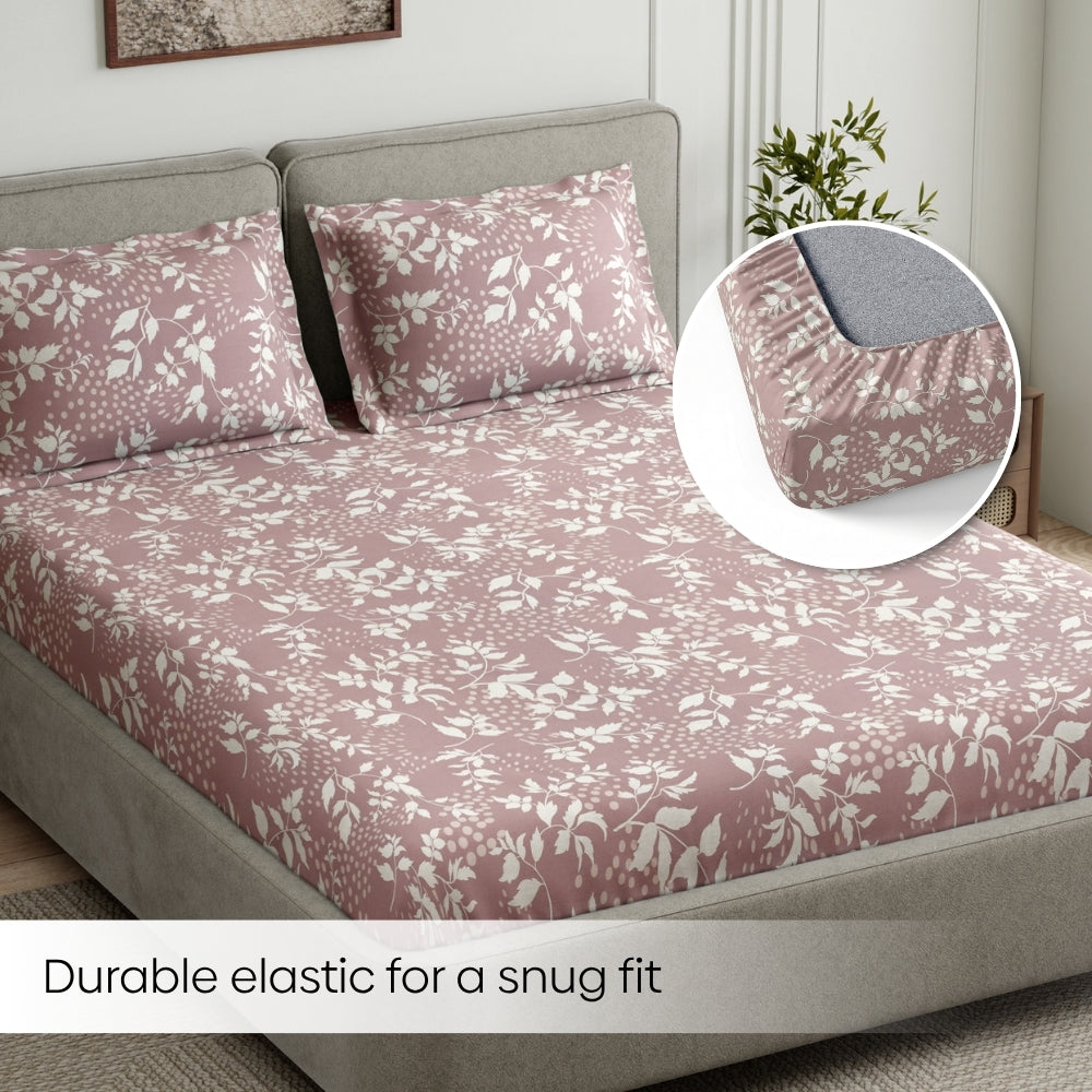 Wine foliage 100% Cotton King Fitted Bedsheet, 144 TC