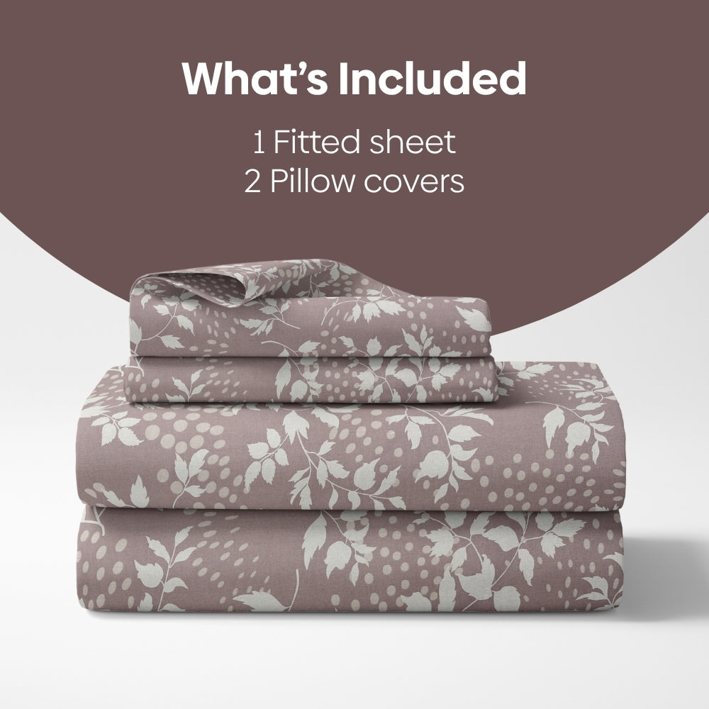 Wine foliage 100% Cotton Double Fitted Bedsheet, 144 TC