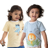 100% Cotton Half Sleeve Boy T-Shirt, Blue-Yellow