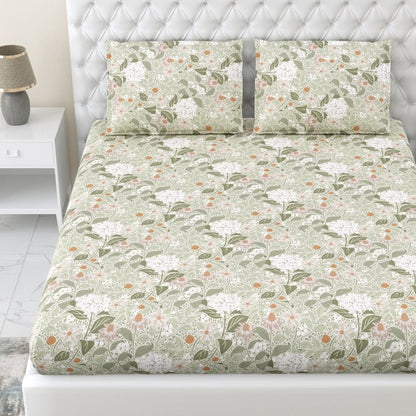 Cottage Bloom 100% Cotton Double Fitted Bedsheet, 144 TC