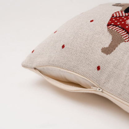 Knitted and Embroidered Decorative Cushion Cover, Cozy Christmas