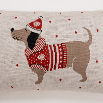 Knitted and Embroidered Decorative Cushion Cover, Cozy Christmas