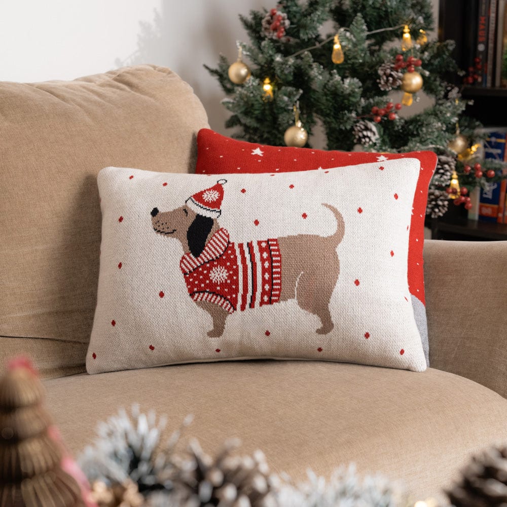 Knitted and Embroidered Decorative Cushion Cover, Cozy Christmas