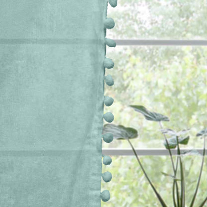 Aqua, Sheer Curtain Set of 2 with Pom-Pom