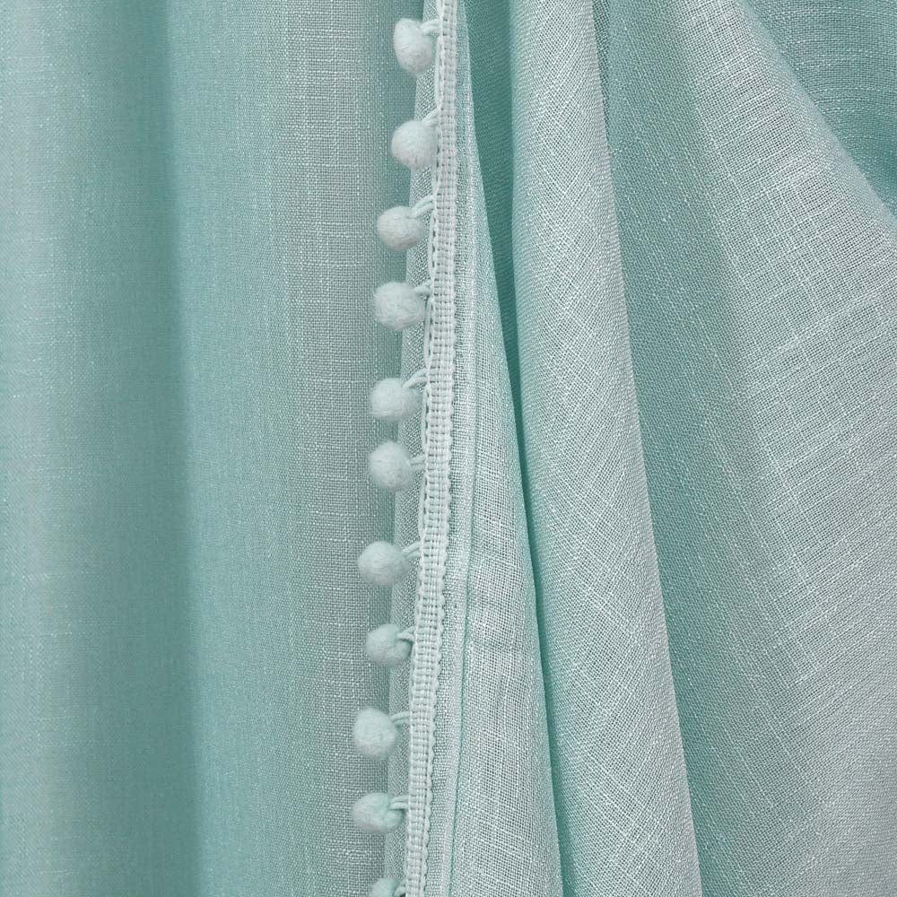 Aqua, Sheer Curtain Set of 2 with Pom-Pom