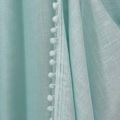 Aqua, Sheer Curtain Set of 2 with Pom-Pom