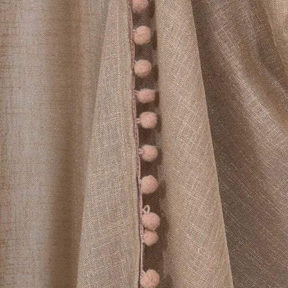 Taupe, Sheer Curtain Set of 2 with Pom-Pom