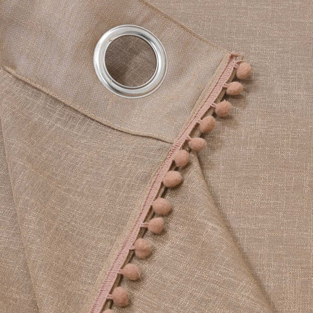 Taupe, Sheer Curtain Set of 2 with Pom-Pom