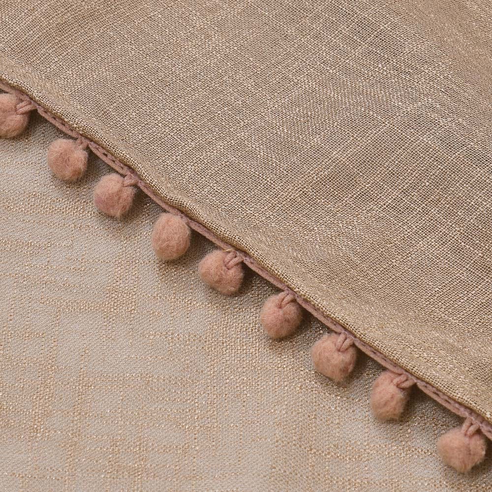 Taupe, Sheer Curtain Set of 2 with Pom-Pom