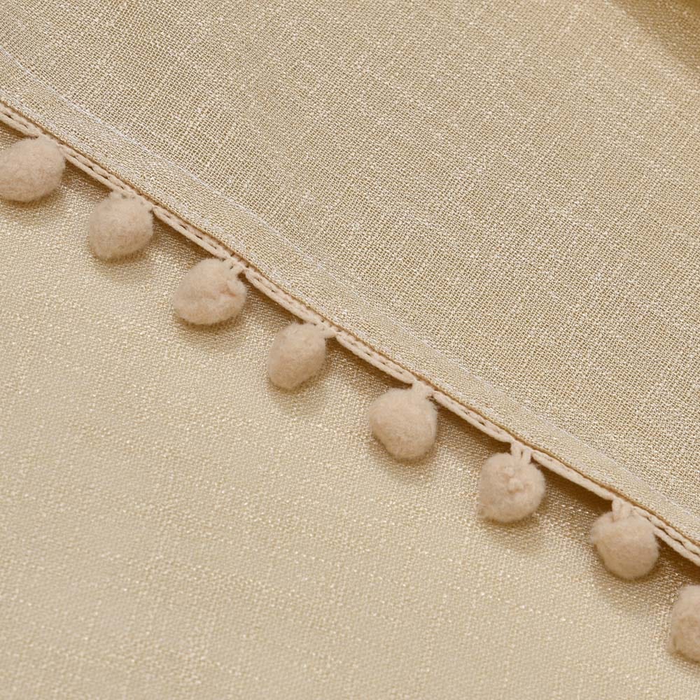 Beige, Sheer Curtain Set of 2 with Pom-Pom