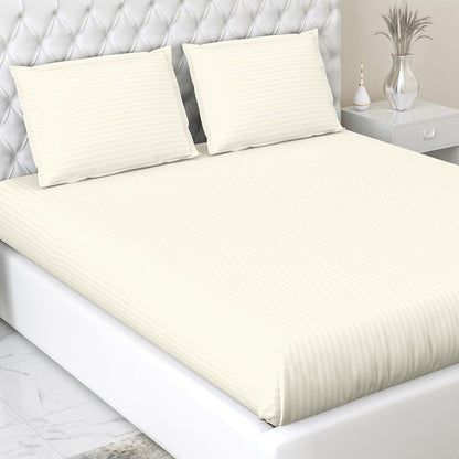 Ivory Satin Stripes Bedsheet, 210 TC