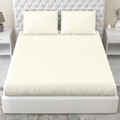 Ivory Satin Stripes Bedsheet, 210 TC