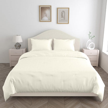 Ivory Satin Stripes Bedsheet, 210 TC