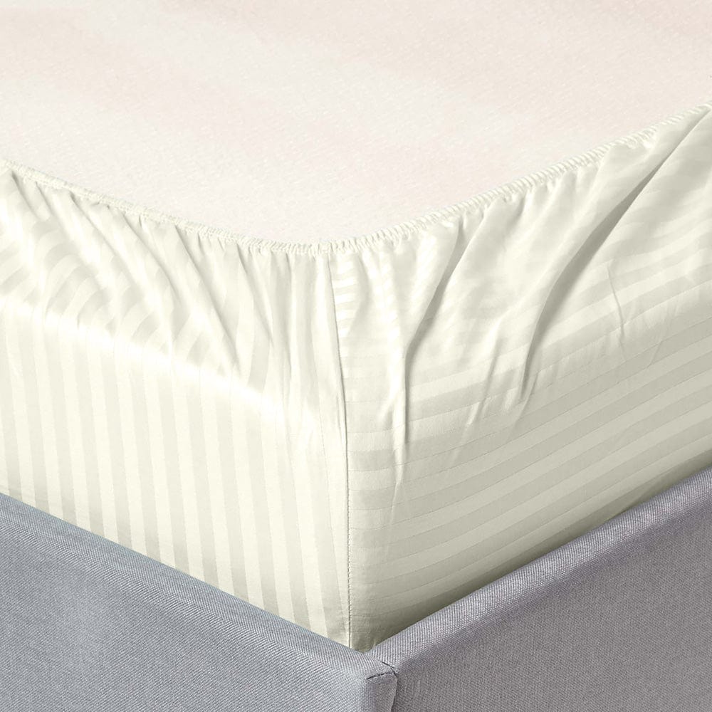 Ivory Satin Stripes Bedsheet, 210 TC