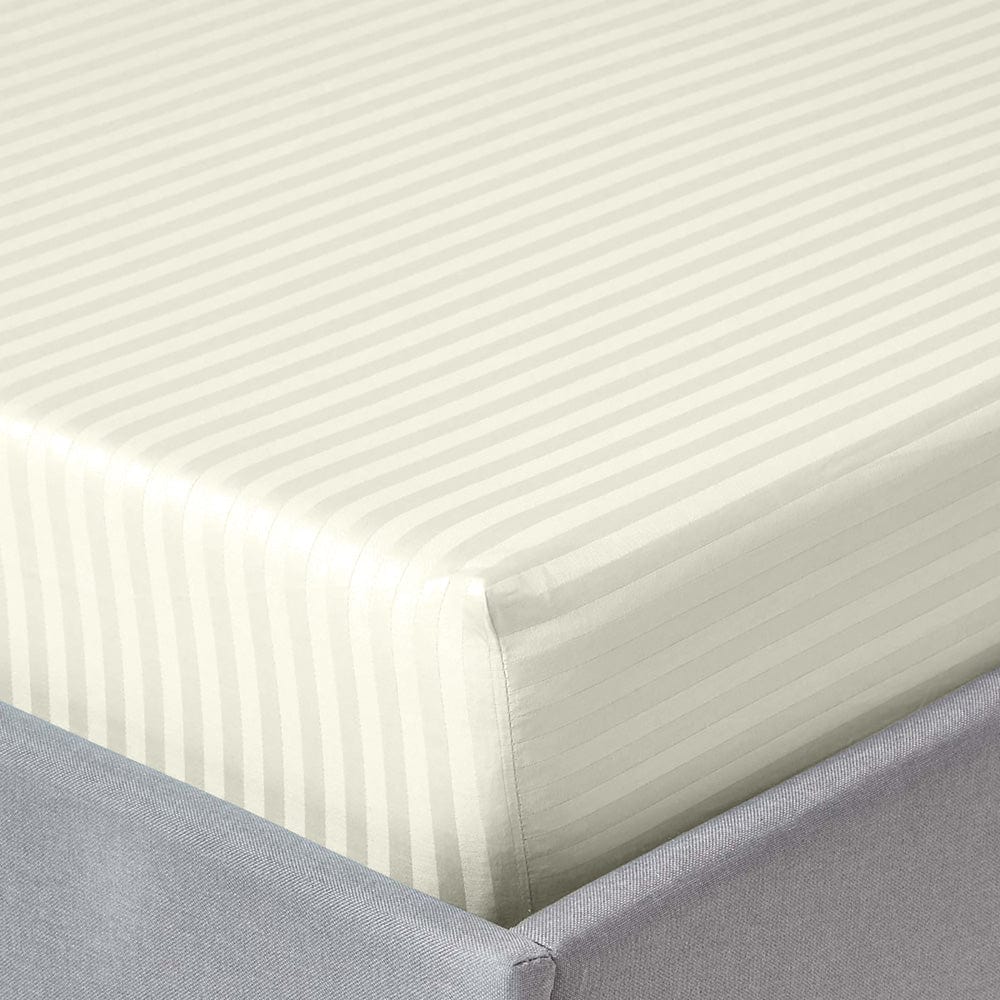 Ivory Satin Stripes Bedsheet, 210 TC