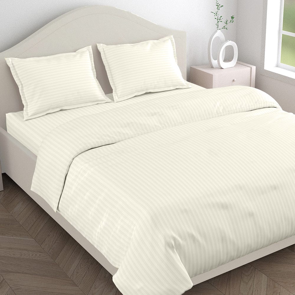 Ivory Satin Stripes Bedsheet, 210 TC