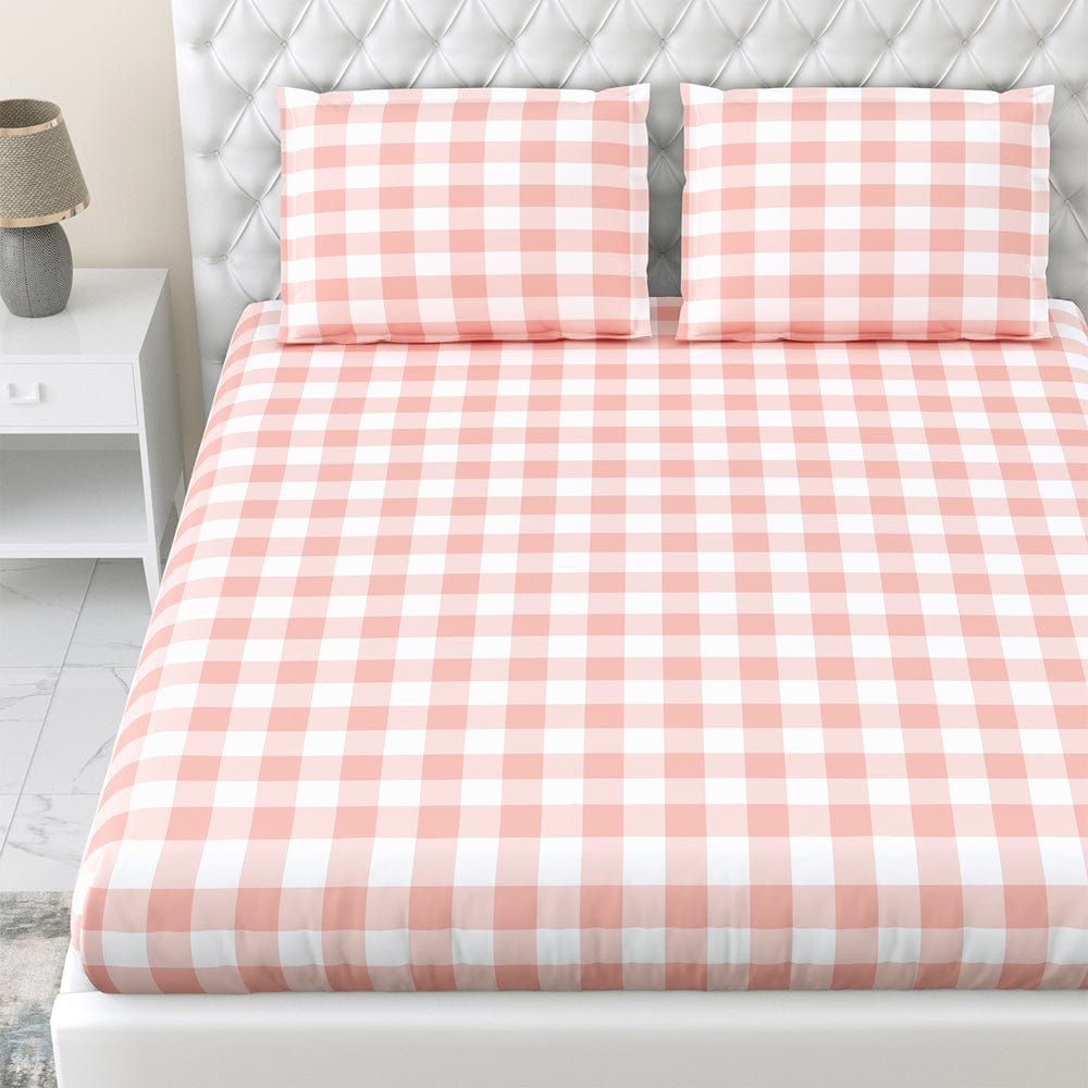 Cottage Core Blush 100% Cotton Double Fitted Bedsheet, 186 TC - Bedsheets | haus & kinder