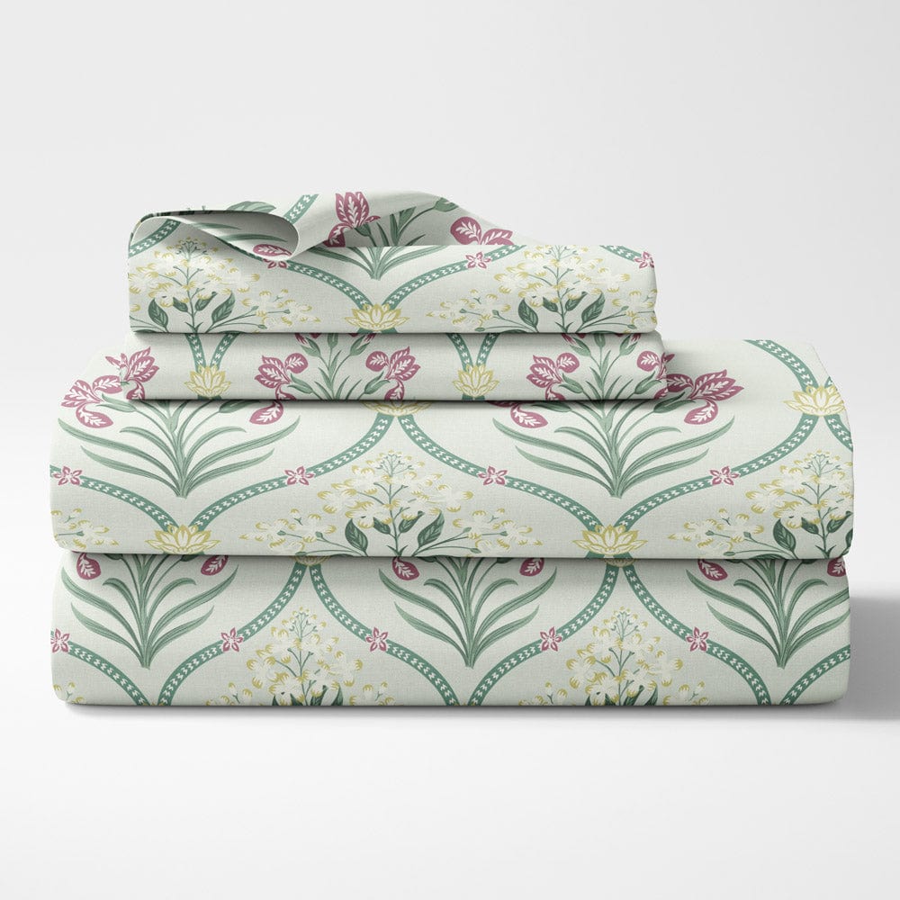 Green Blossom, 100% Cotton Double Size Bedsheet, 186 TC