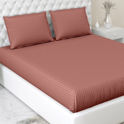 Rust Satin Stripes King Bedsheet, 210 TC