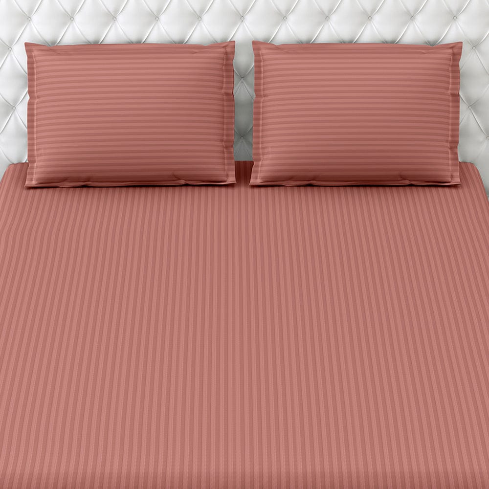 Rust Satin Stripes King Bedsheet, 210 TC