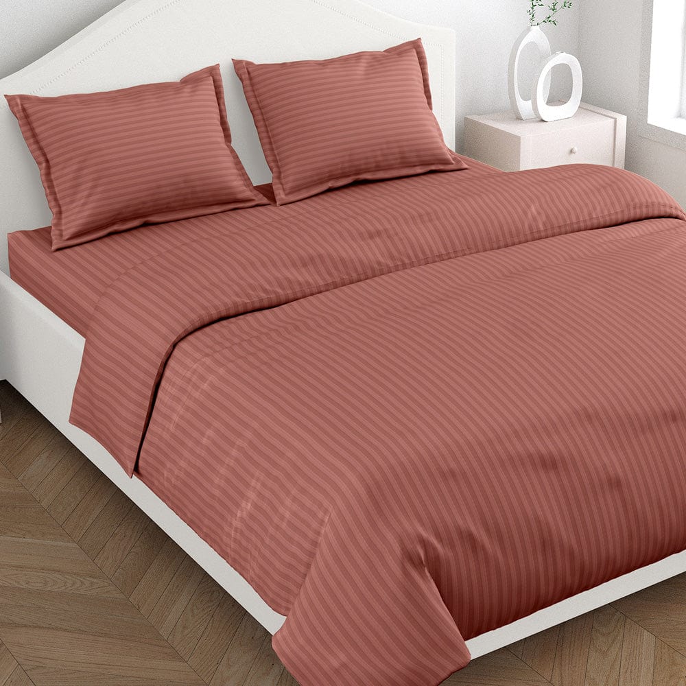 Rust Satin Stripes King Bedsheet, 210 TC