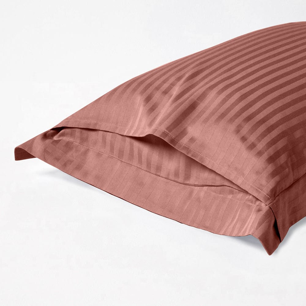 Rust Satin Stripes King Fitted Bedsheet, 210 TC